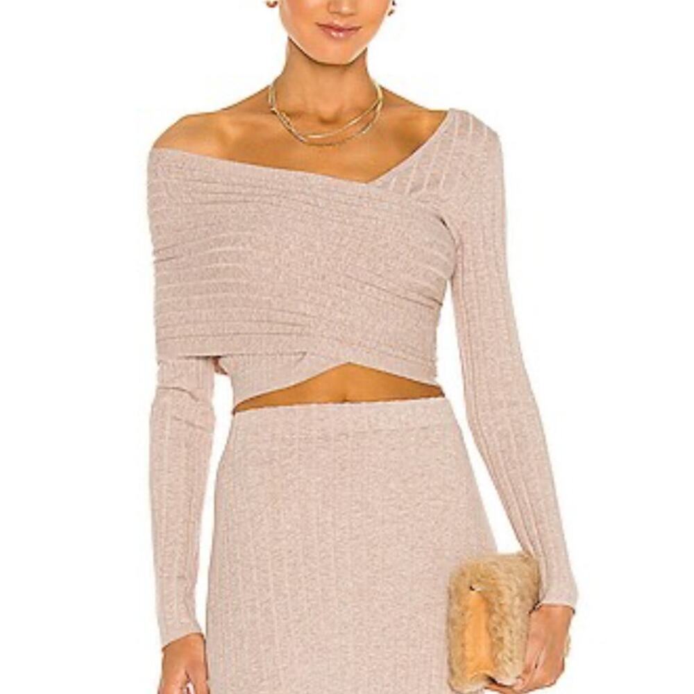 Ronny Kobo Rosette Cream Ribbed Knit Asymmetrical Top Size M